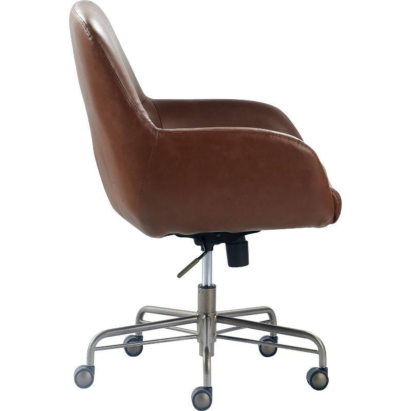 Forester Leather Office Chair Cognac Brown - Finch: Ergonomic, Padded Arms, Mid-Height Back, Metallic Base