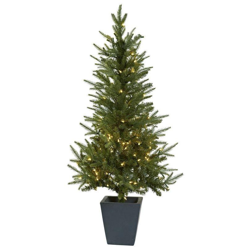 Nearly Natural 4.5-ft Christmas Tree with Clear Lights & Decorative Planter