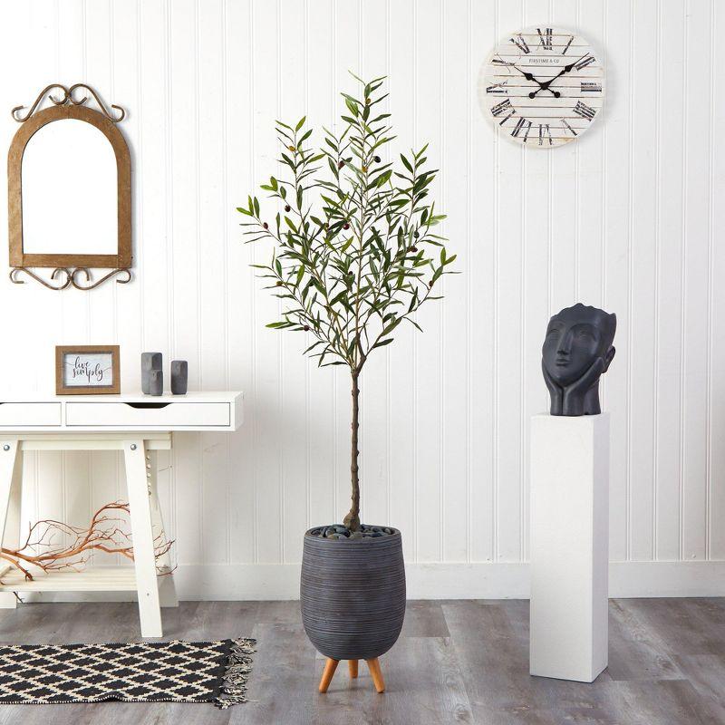 Nearly Natural 70-in Olive Artificial Tree in Gray Planter with Stand