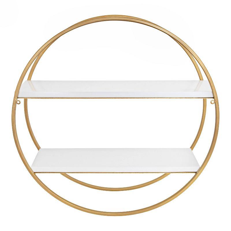 26" White and Gold Wood Floating Wall Shelf