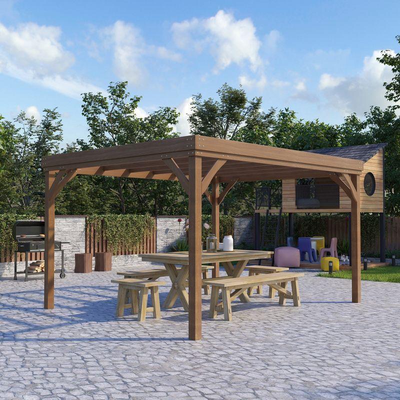 Outsunny 10' x 12' Brown Fir Wood Pergola Gazebo