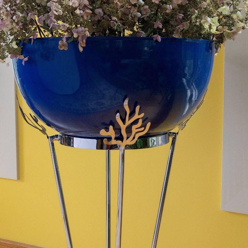 ACHLA Designs Steel Outdoor Planter Pot with Stand Dark Blue 20"x20"x33": Freestanding Urn Shape, No Assembly Required