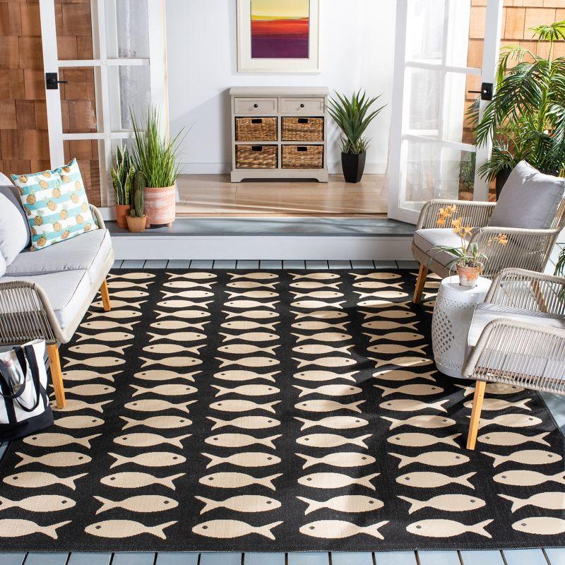 Courtyard CY6013 Power Loomed Indoor and Outdoor Area Rug - Black/Beige - 7'10"x7'10" - Safavieh