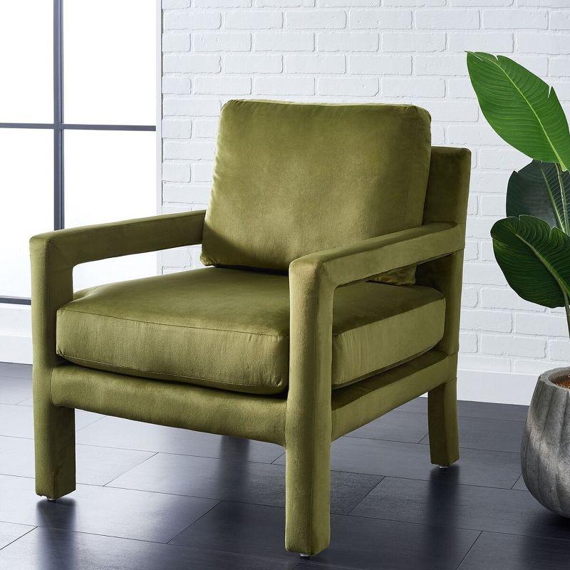 Olive Green Velvet and Wood Accent Chair