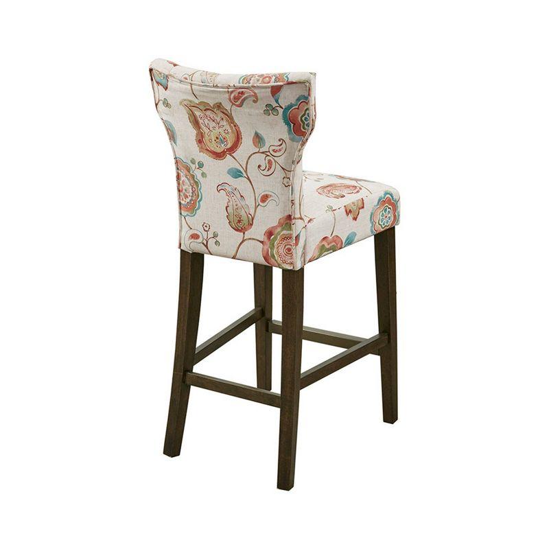 Chic Saffron Floral Print Tufted Counter Stool with Bronze Kickplate