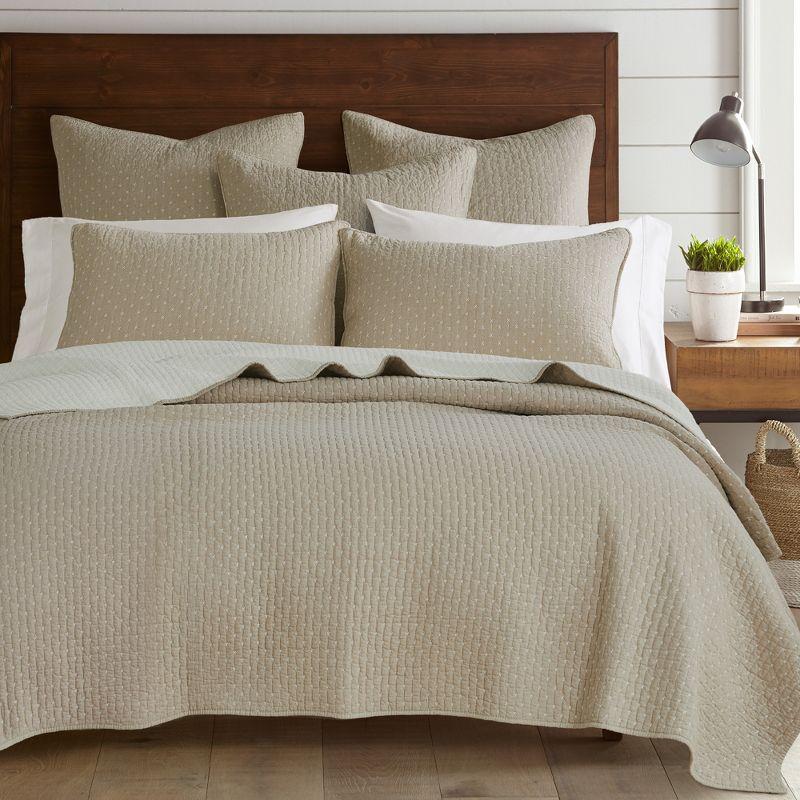 Taupe Twin Cotton Reversible Quilt Set with Shams