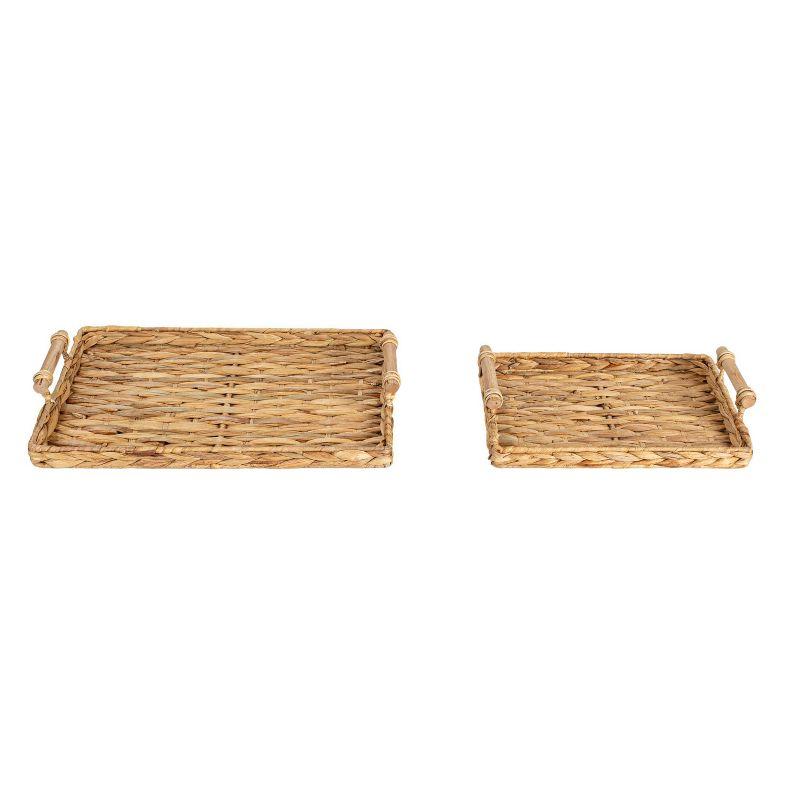 Household Essentials Handwoven Water Hyacinth Rectangular Tray Set with Wood Handles Natural Set of 2