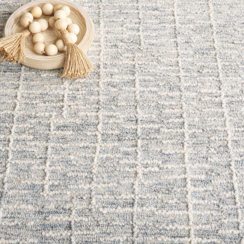 Light Blue Abstract Handmade Wool Rectangular Area Rug 5' x 8'