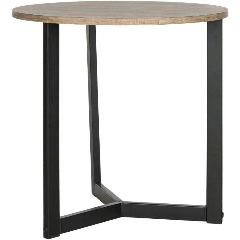 Leonard Round Oak and Black Metal End Table