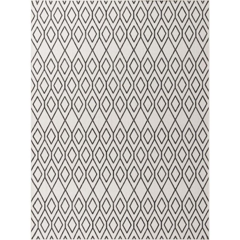 Ivory Geometric Flat Woven 9' x 12' Outdoor Rug