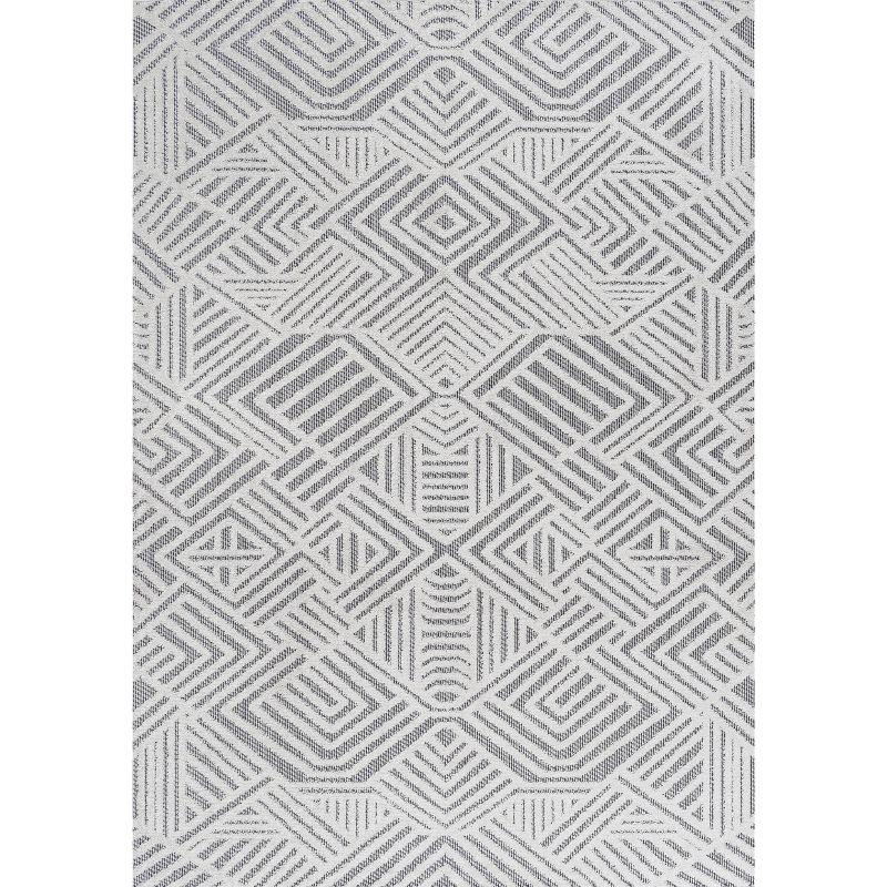 4'x6' Jordan High-Low Pile Art Deco Geometric Indoor/Outdoor Area Rug, White/Black - JONATHAN Y