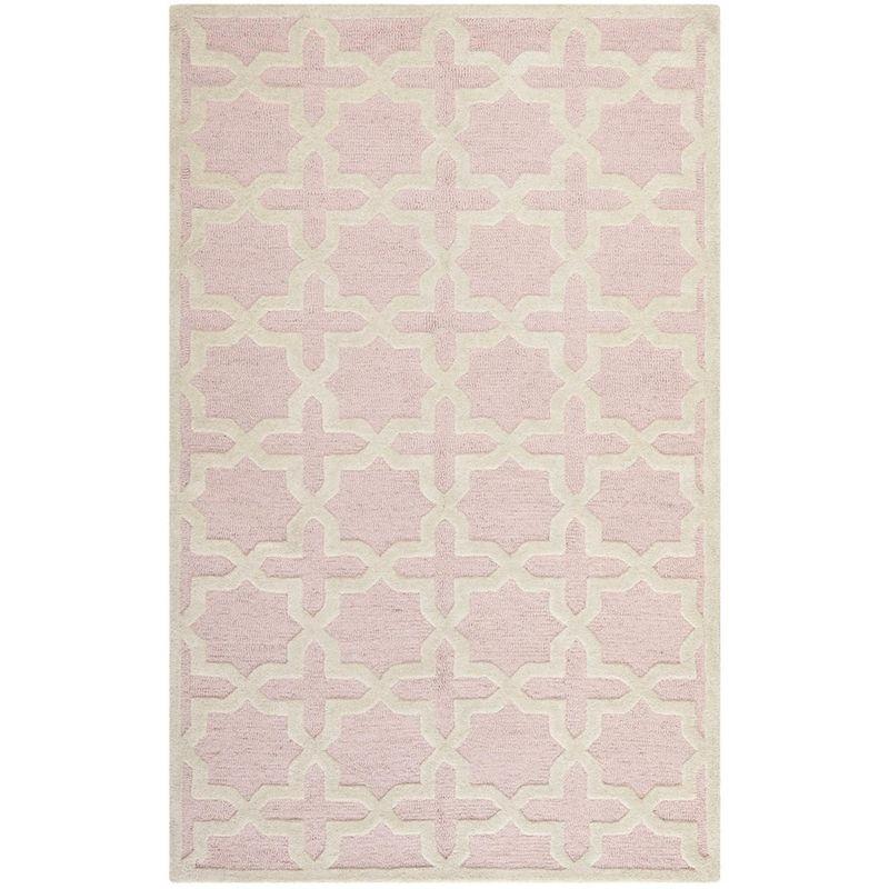 Ivory and Pink Hand-Tufted Wool Area Rug 4' x 6'