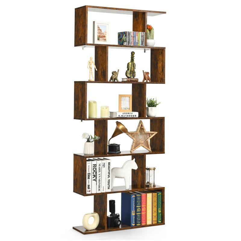 Modern 6-Tier S-Shaped Coffee Bookshelf in Engineered Wood