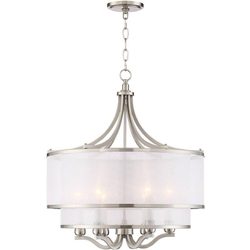 Possini Euro Design Nor Brushed Nickel Pendant Chandelier 23" Wide Modern Double White Organza Shade 6-Light Fixture for Dining Room Kitchen Island