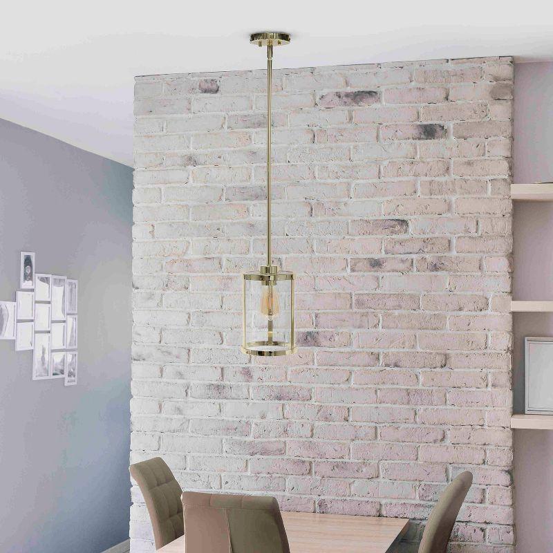 1-Light 9.25" Modern Farmhouse Adjustable Hanging Cylindrical Clear Glass Pendant Fixture with Metal Accent Gold - Lalia Home: UL Listed