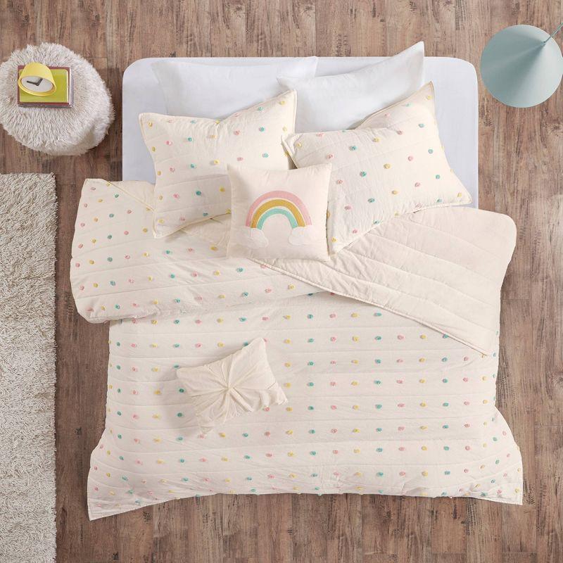 Intelligent Design Kids Callie Pom Pom Cotton Jacquard Quilt Set with Throw Pillows