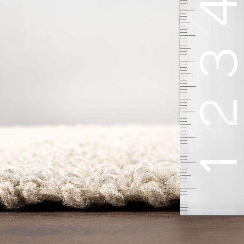 Nuloom 6 Round Daniela Jute Tassel Hand Woven Indoor Area Rug, Off White, Solid Chunky Farmhouse Design, Natural Fiber BedroomLiving Room