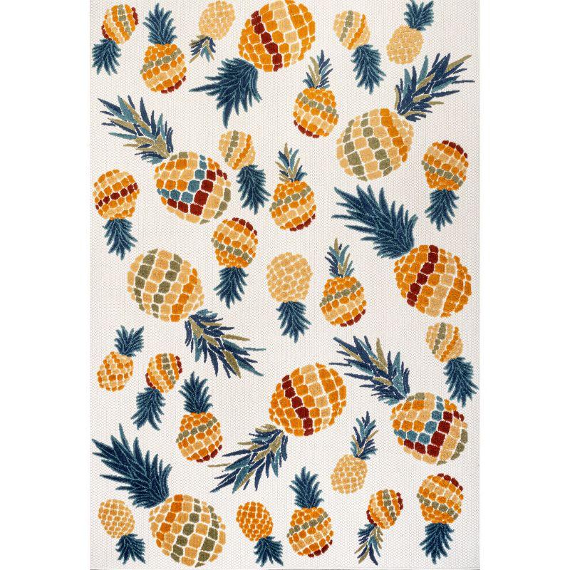 Ivory Tropical Pineapple 3' x 5' Synthetic Indoor/Outdoor Rug