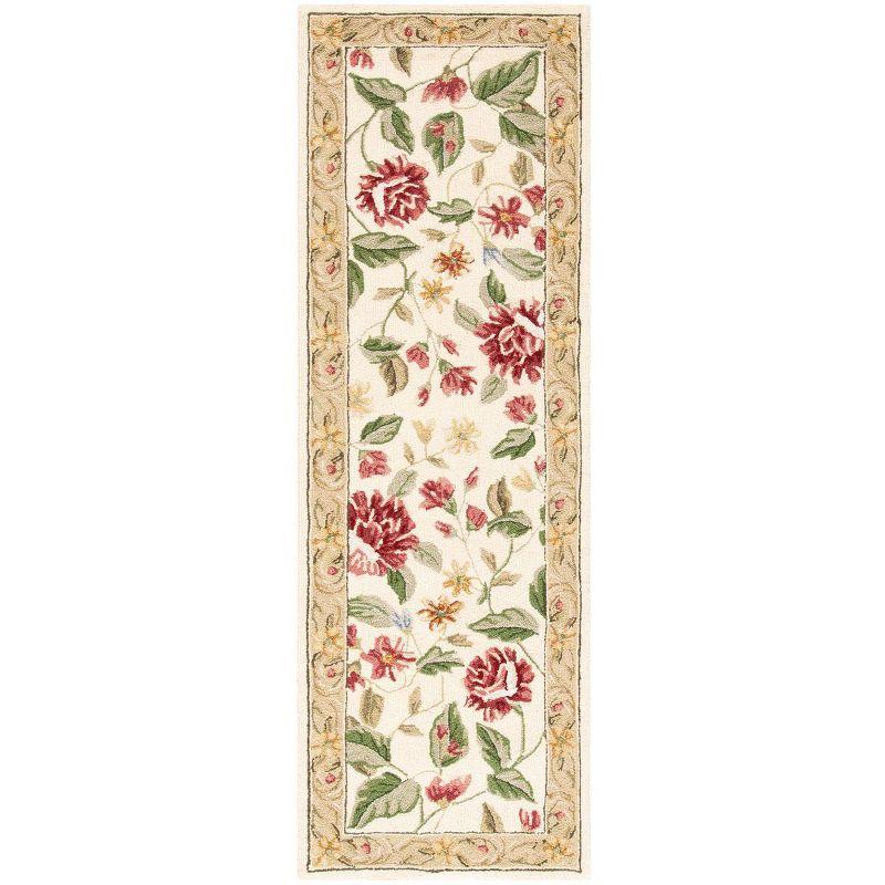 Ivory Floral Hand-Knotted Wool Runner Rug 2'6" x 8'