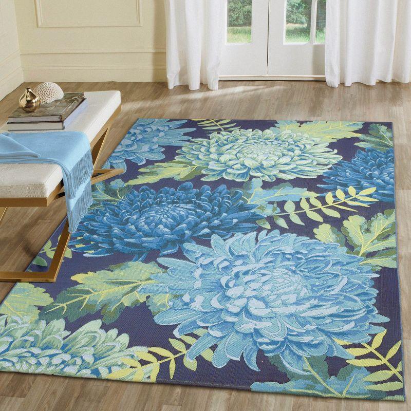 Navy Mum Burst Contemporary Round Indoor/Outdoor Rug