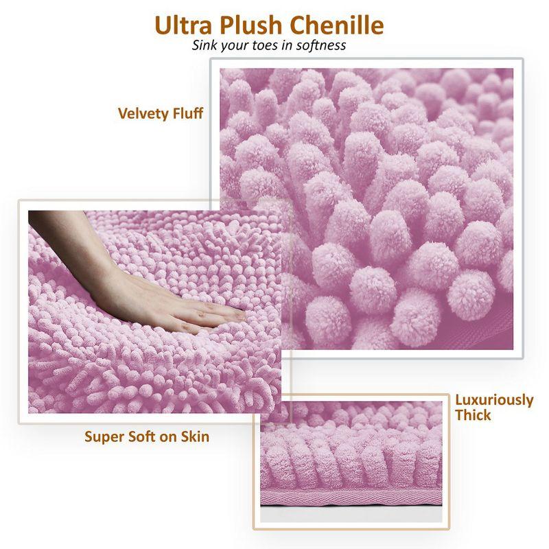 Hearth & Harbor 3 Piece Striped Bathroom Rug set, Ultra Soft Chenille Bathroom Rugs - Lilac