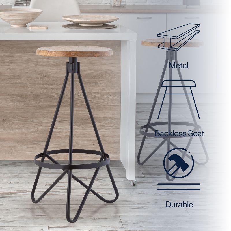 JONATHAN Y Spiroa Modern Industrial Metal Backless Circular Bar Stool