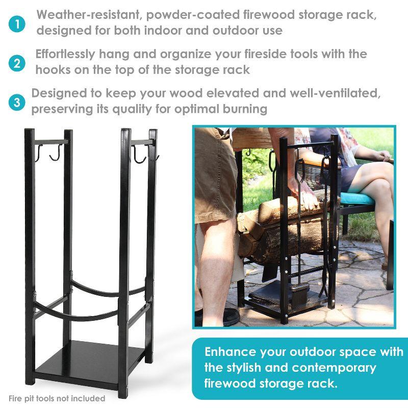 Sunnydaze Indoor/Outdoor Steel Fire Pit or Fireplace Firewood Log Rack Holder with Hooks - 32"