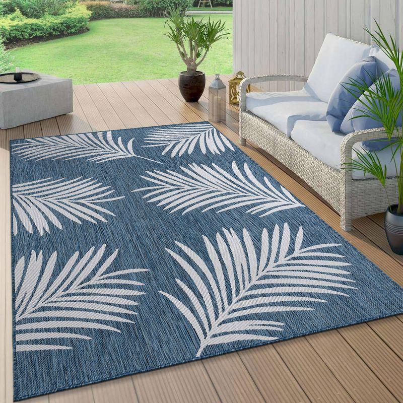 Navy Floral Synthetic 5' x 7' Easy-Care Rectangular Rug