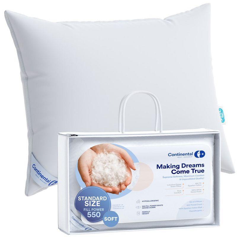 Continental Bedding Soft Luxury Down Pillows, Breathable Bed Pillows (Pack of 1)