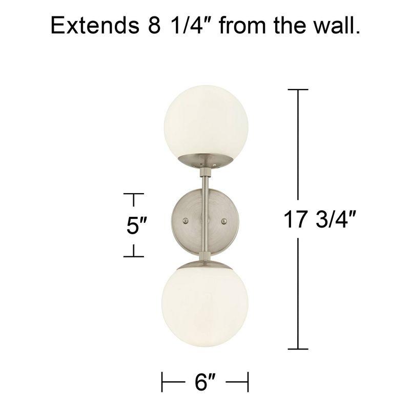 Possini Euro Design Oso Mid Century Modern Wall Light Sconce Brushed Nickel 6" 2-Light Fixture Opal Glass for Bedroom Bathroom Vanity Living Room Home