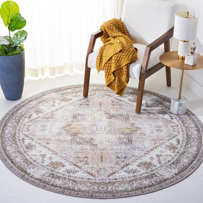 Tucson Vintage Persian TSN102 Power Loomed Machine Washable Skid-Resistant Indoor Accent Rug - Beige/Grey - 4' Round - Safavieh