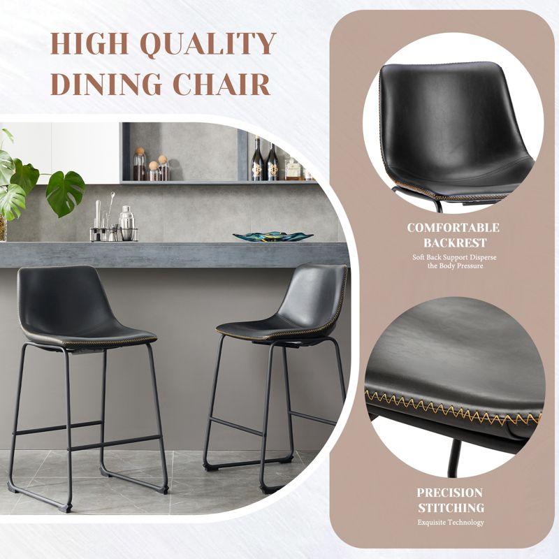 Bar Stools Set of 2, Counter Height Bar Stool with Back & Metal Leg, Faux Leather Upholstered Bar Chair for Kitchen Island Living Room Bar