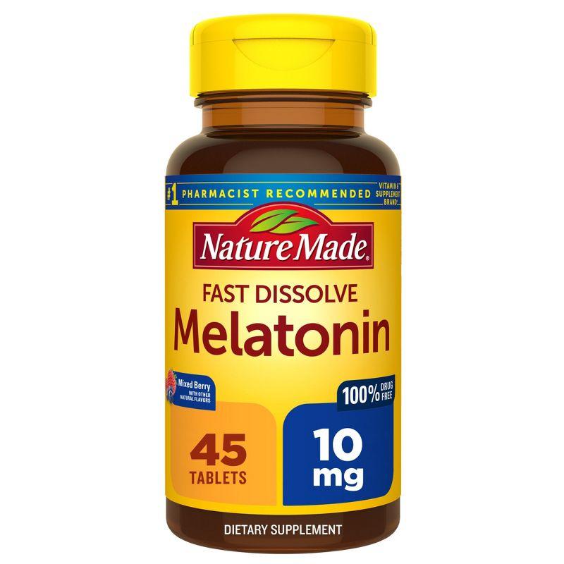 Nature Made Fast Dissolve Melatonin Maximum Strength 100% Drug Free Sleep Aid 10mg Tablets - 45ct