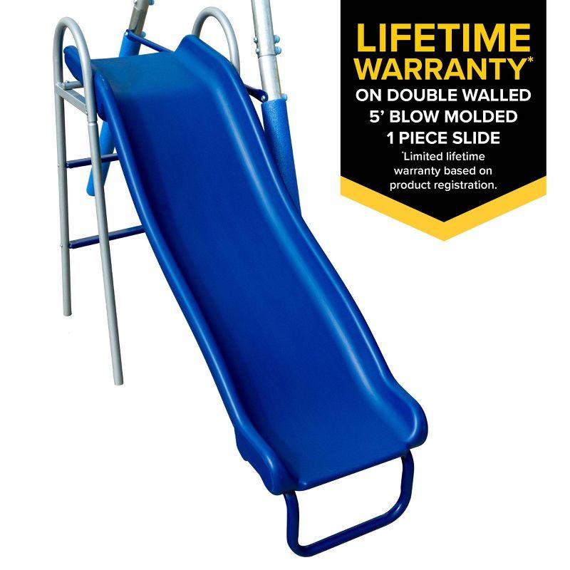 Sportspower Sportspower Taylor Galvanized Metal Swing Set With Blow Molded Swing, Standing Swing, 2 Person Teeter Totter, 32" Saucer Swing, And 5' Slide, Bonus 4pc Anchor Kit Included