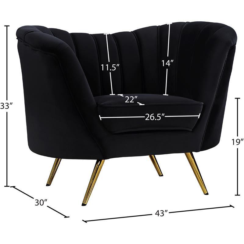 Margo Velvet Accent Chair in Black and Gold-Meridian Furniture