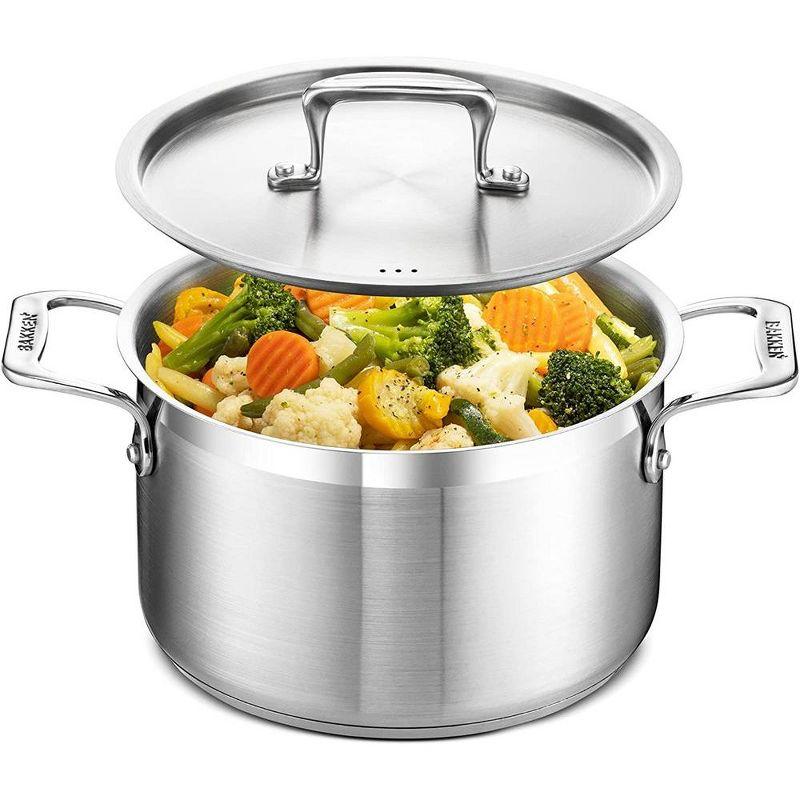 Bakken- Swiss Stockpot Brushed Stainless Steel Induction Pot with Lid and Riveted Handles