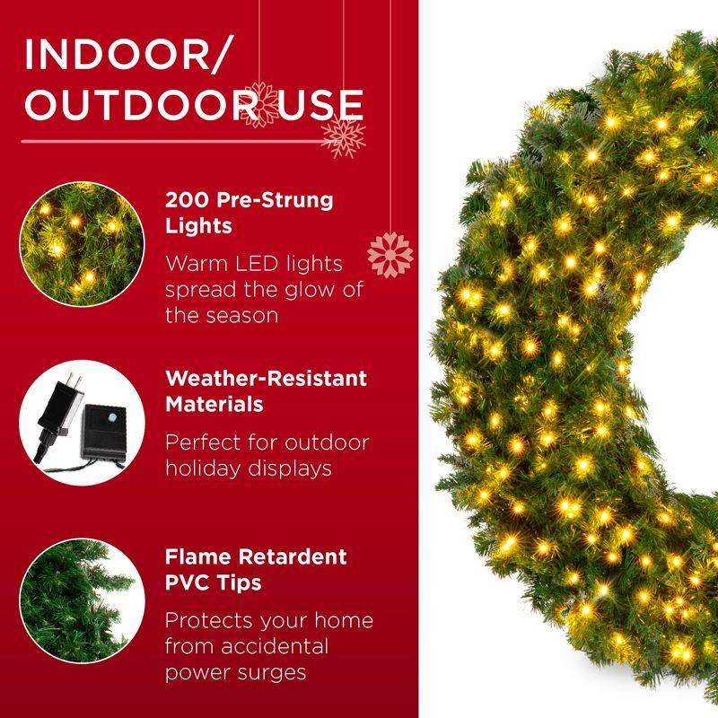 Best Choice Products Artificial Pre-Lit Fir Christmas Wreath Decoration w/ LED Lights, Power Plug-In