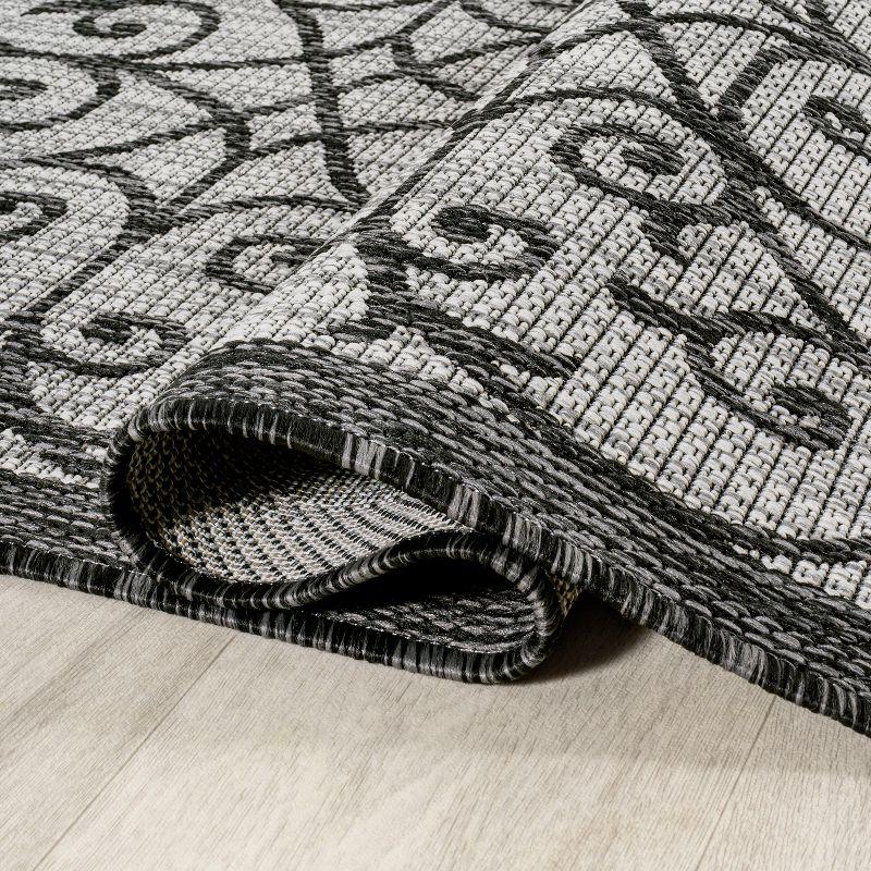 8' x 10' Madrid Vintage Filigree Textured Weave Indoor/Outdoor Area Rug, Light Gray/Black - JONATHAN Y
