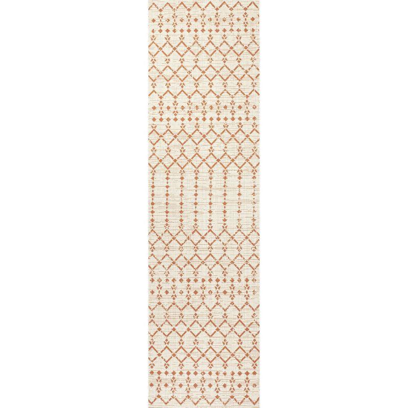2' x 10' Ourika Moroccan Geometric Textured Weave Indoor/Outdoor Runner Rug, Cream/Orange - JONATHAN Y