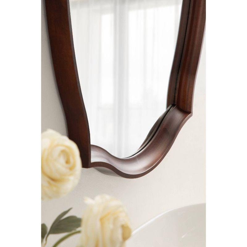 Walnut Brown Scalloped Oval Wood Bathroom Vanity Mirror