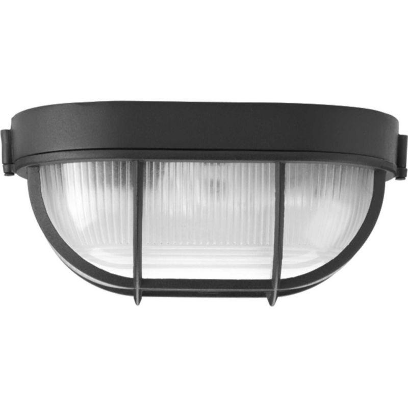 Progress Lighting Bulkheads 1-Light Flush Mount Wall Light Black White Shade