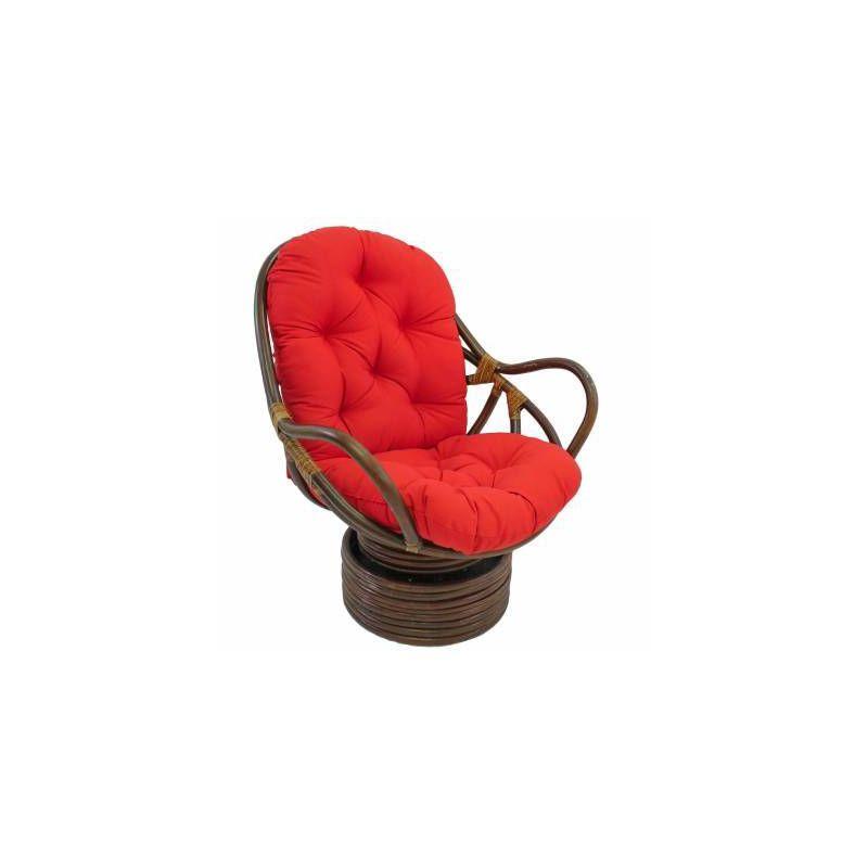 Red Rattan Swivel Rocker with Twill Cushion