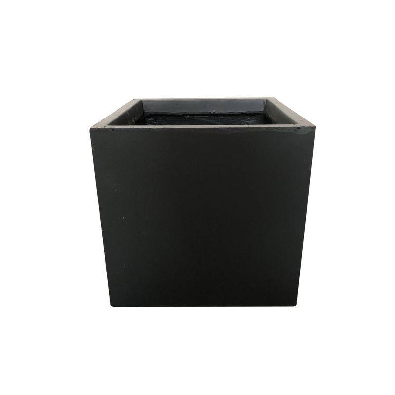 Modern Lightweight Concrete Square Planter, Charcoal Black, 15.35"