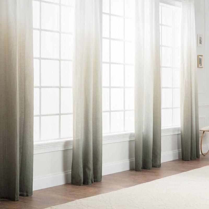 Chanasya 2pk Gradient Ombre Faux Belgian Flax Semi Sheer Window Curtain Panels - Set of 2 - 52 x 63 Inches Long - Sage