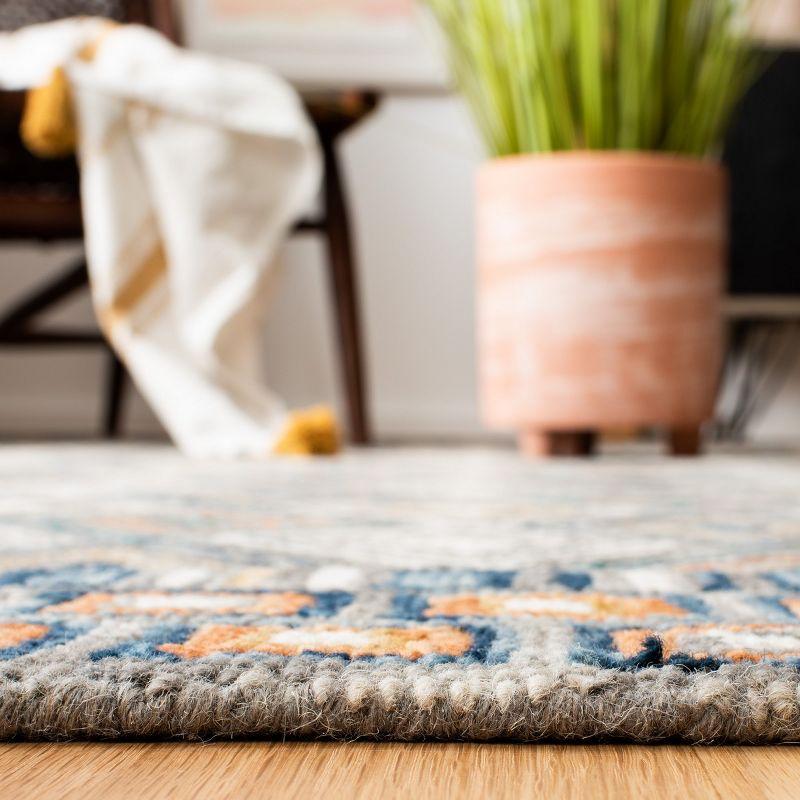 Handmade Tufted Blue Geometric Wool Runner Rug - 27"x7"