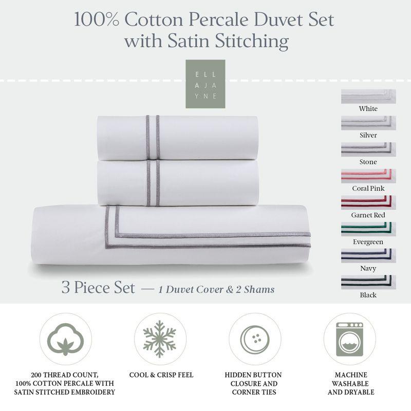 Ella Jayne 100% Cotton Percale 3 Piece Duvet Set, King, Stone, White with Stone Satin Stitching