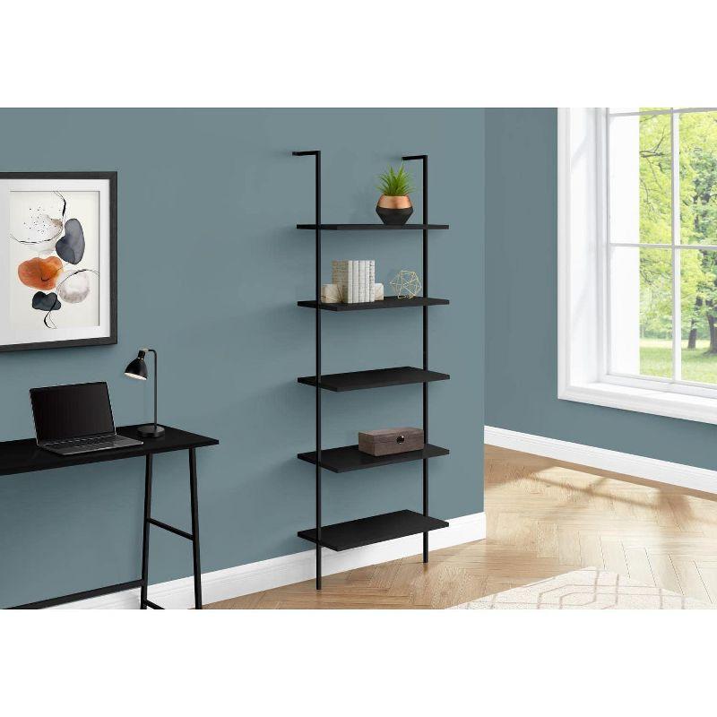 Monarch Specialties Bookshelf Bookcase Etagere Ladder 5 Tier 72InchH Office Bedroom Metal Laminate Black Contemporary Modern