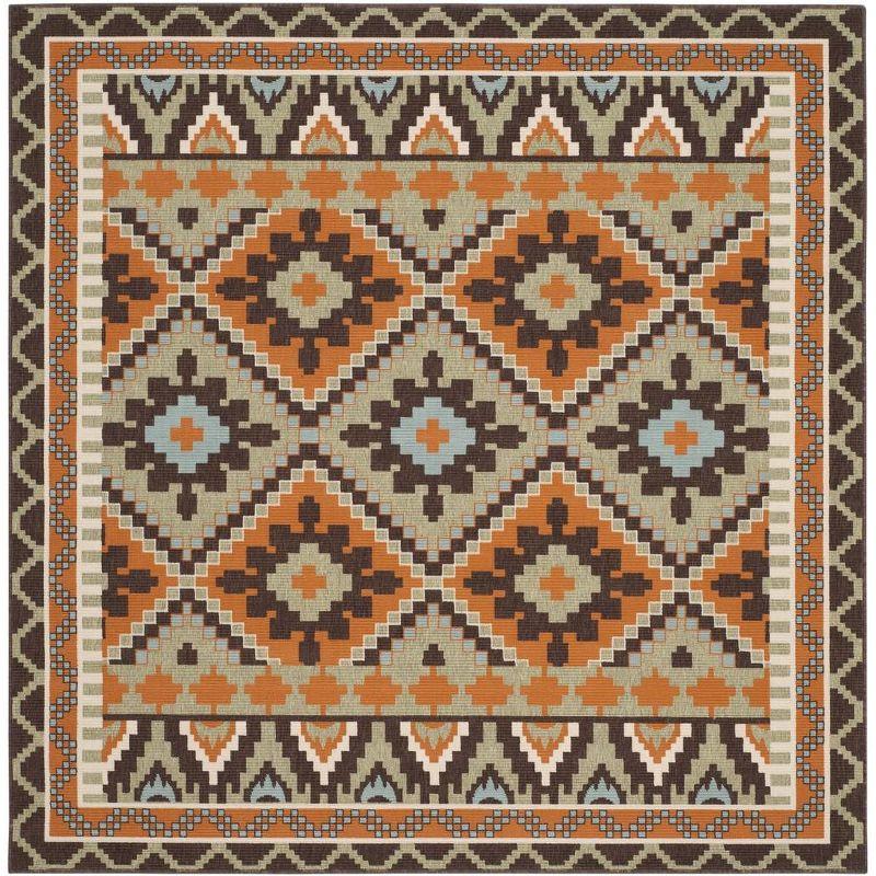 Veranda VER096 Power Loomed Indoor/Outdoor Area Rug - Green/Terracotta - 5'3"x5'3" - Safavieh