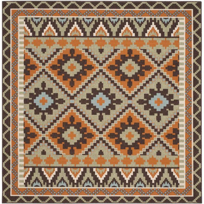 Veranda Green & Terracotta 5'3" Square Synthetic Outdoor Rug