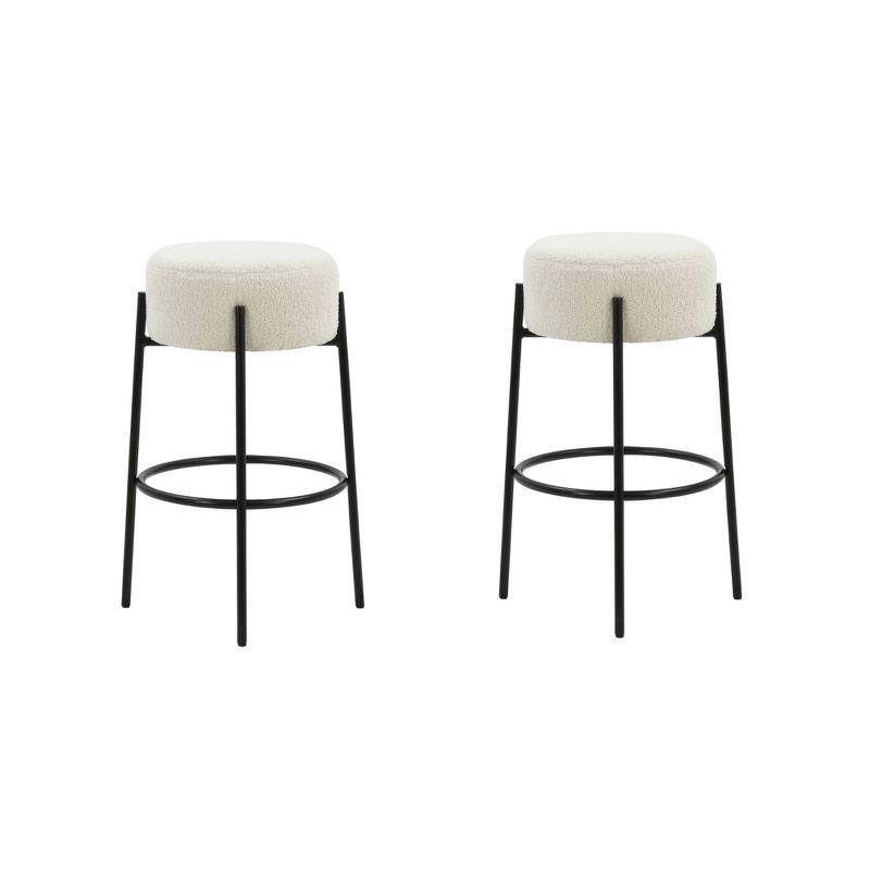 Nathan James Set of 2 Isaac Backless Counter Height Barstools White Boucle